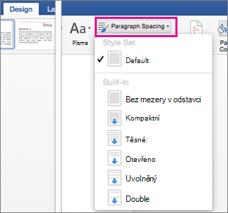 On the Design tab, Paragraph Spacing is highlighted