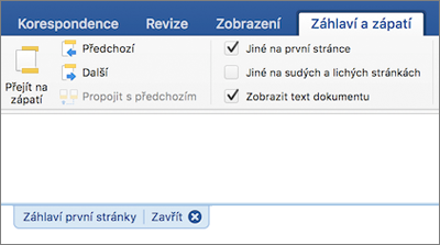 Oblast záhlaví dokumentu