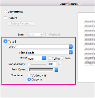 The Insert Watermark dialog box with a highlight around the Text options