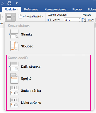 On the Layout tab, the Section Breaks menu is highlighted