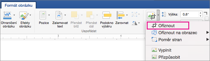 Na kartě Formát obrázku je zvýrazněná možnost Oříznout.