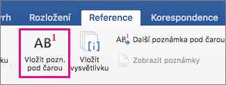 Na kartě Reference je zvýrazněné tlačítko Poznámka pod čarou