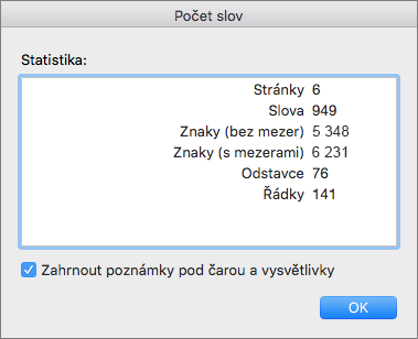 Word count dialog box