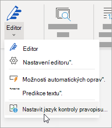 Na kartě Revize klikněte na Editor > Nastavit jazyk kontroly pravopisu.