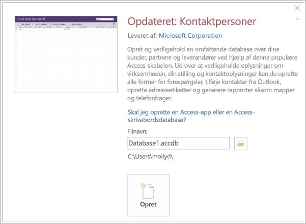 Skærmbillede af kontaktlistegrænseflade