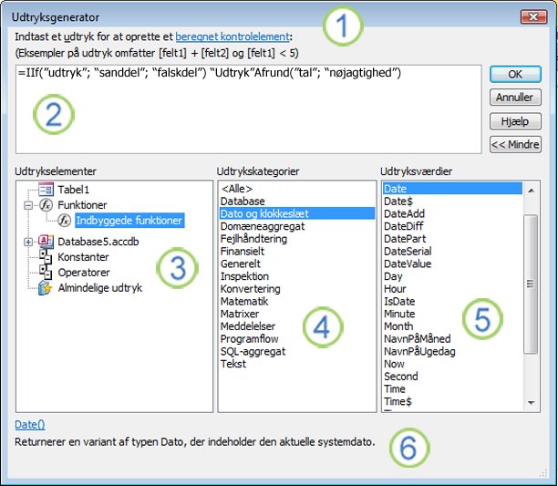 Dialogboksen Udtryksgenerator