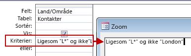 Billede af forespørgselsdesign, der benytter NOT sammen med AND NOT efterfulgt af den tekst, der skal udelukkes fra søgningen