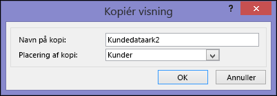 Dialogboksen Dubletvisning viser navnet på dubletboksen og placeringen af dubletboksen.