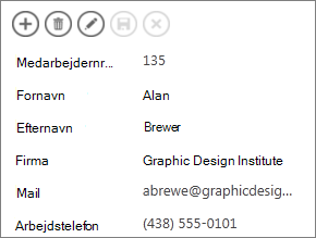 En delvis visning af medarbejderoplysninger.
