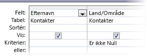 Billede af forespørgselsdesigner med kriteriet is not