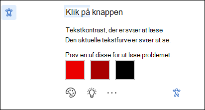 Skærmbillede af meddelelse om tilgængelighedsproblem med mulige rettelser.