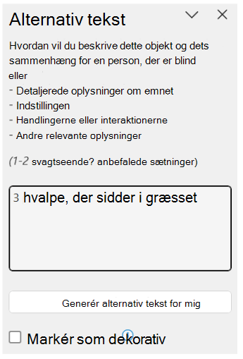 Ruden med alternativ tekst viser et eksempel på en god alternativ tekst.