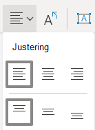Venstrejustering er markeret i menuen Juster tekst i Visio til internettet.