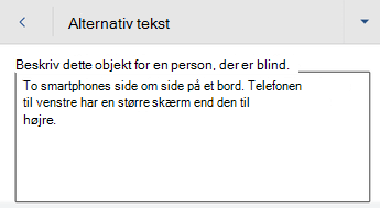 Dialogboksen Alternativ tekst i Word til Android.