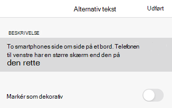 Dialogboksen Alternativ tekst i Word til iOS.