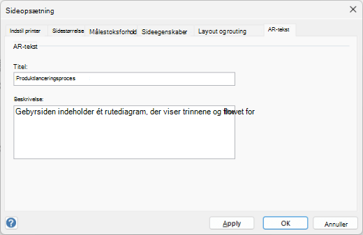 Dialogboksen Alternativ tekst for en side i Visio til Windows.