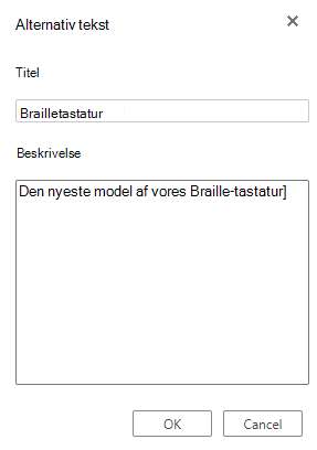 Dialogboksen Alternativ tekst i Visio til internettet