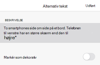 Dialogboksen Alternativ tekst i PowerPoint til iOS.