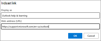 Dialogboksen Indsæt link i Outlook på internettet.