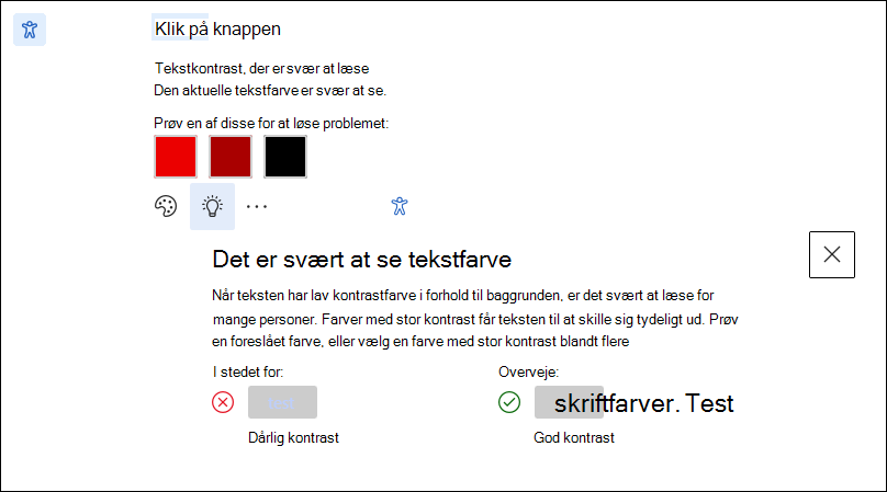 Skærmbillede af tip til tilgængelighed.