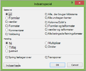 Dialogboksen Indsæt speciel.