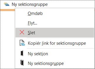 Dialogboksen Slet sektionsgruppe i OneNote til Windows