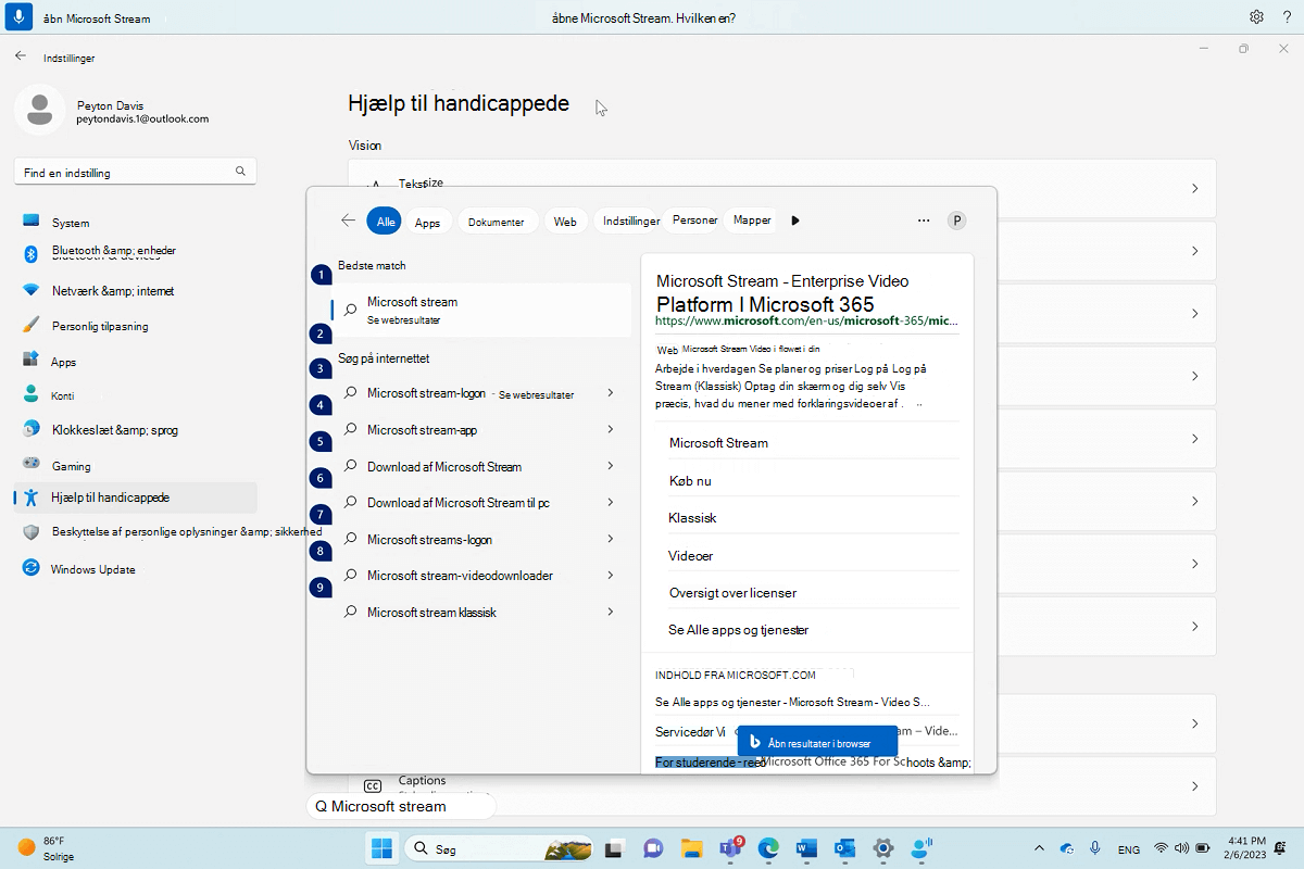Dialogboks til åbning af Microsoft Stream med Windows-stemmeadgang.