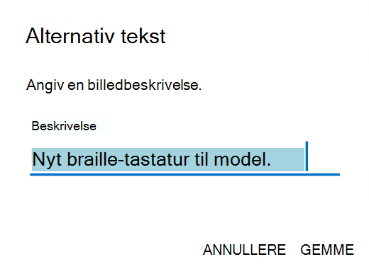 Dialogboksen Alternativ tekst i Outlook til Android.