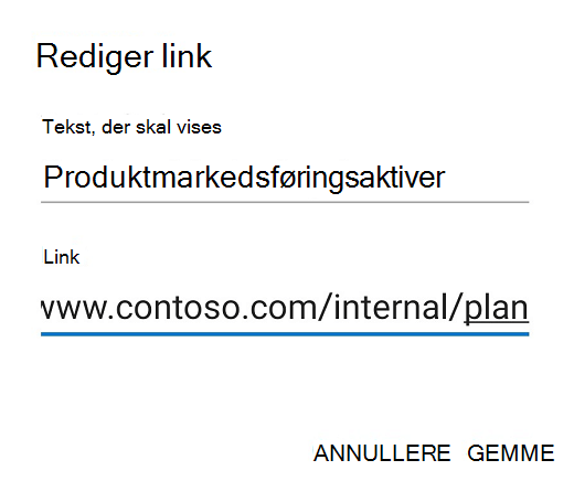 Dialogboksen Rediger link i Outlook til Android.