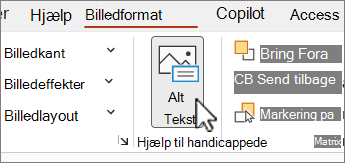 Knappen Alternativ tekst i menuen Billedformat i Word