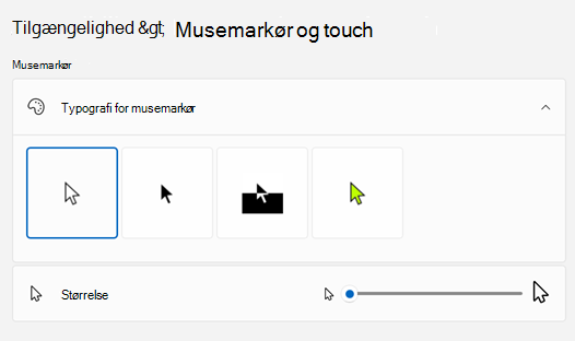 Musemarkør & berøring i Indstillinger