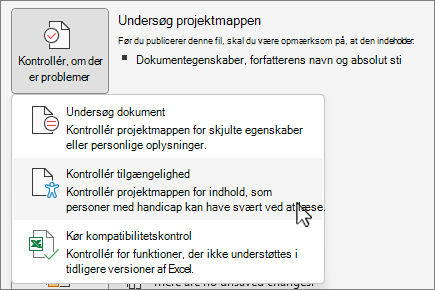 Kontrollér, om der er problemer & kontrollere menupunktet Tilgængelighed