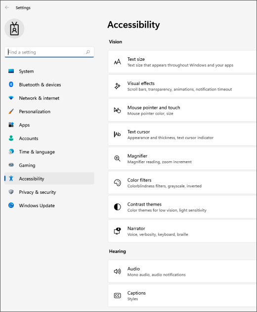 Indstillinger for tilgængelighed i Windows 11