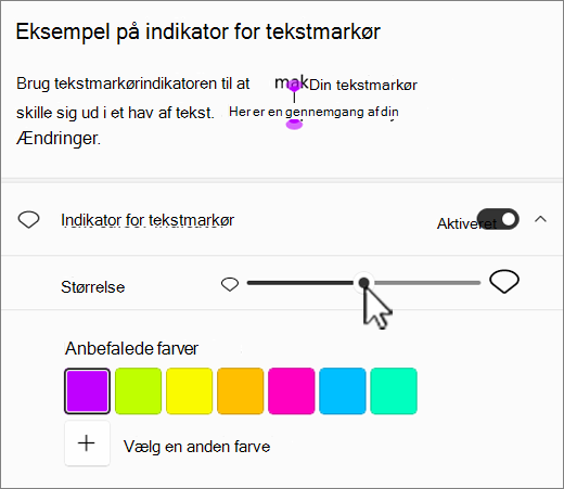 Indstillinger for tekstmarkørindikator i Windows 11