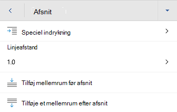 menuen Word til Android afsnitsformatering