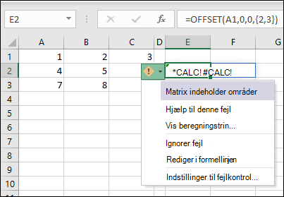#CALC! – Matrix indeholder områder