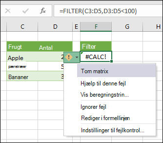 #CALC! – Tøm matrix