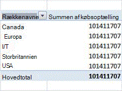 Eksempel på pivottabel