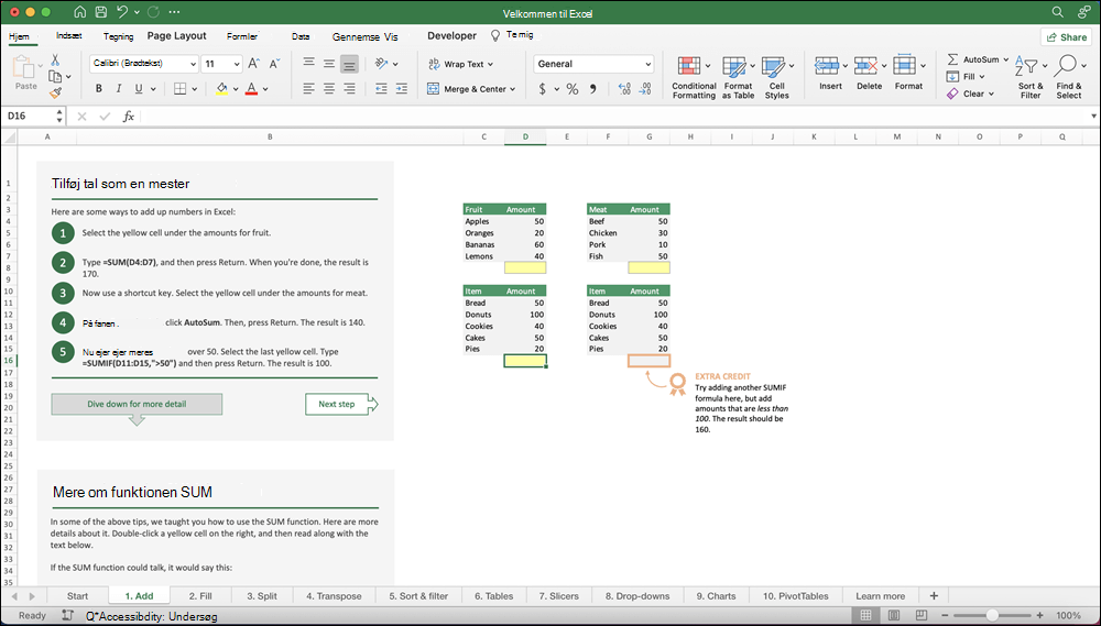 Excel 2021 til Mac-vinduet med skabelonen Få en rundvisning åbnede