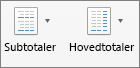 På fanen Design skal du vælge Subtotaler eller Hovedtotaler