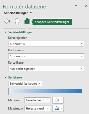 Excel-kortdiagram – Serieindstillinger i opgaveruden Formater objekt
