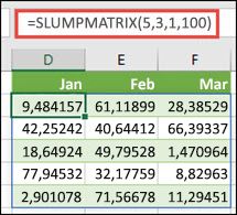 Funktionen SLUMPMATRIX med argumenterne Min, Maks & Decimal