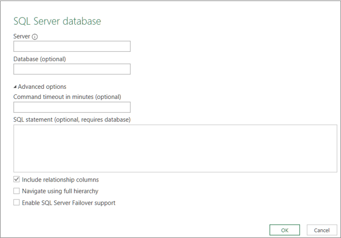 Dialogboksen SQL Server database