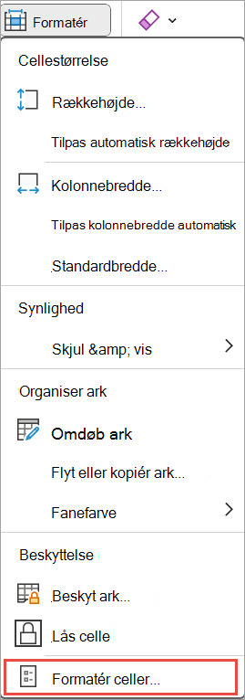 formatér celler til excel