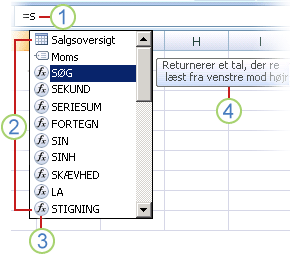 Autofuldførelse af formel