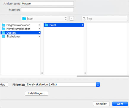 Dobbeltklik på mappen Start i søgeresultaterne, dobbeltklik på mappen Excel, og klik derefter på Gem.