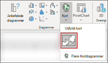 For at indsætte et kortdiagram skal du vælge en vilkårlig celle i dit dataområde og derefter gå til Indsæt > diagrammer > Kort > . Vælg ikonet Udfyldt kort.