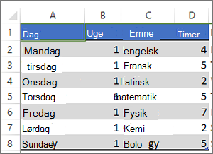 Tabel med farve anvendt på hver anden række