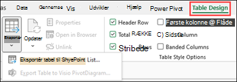 Guiden Eksportér tabel