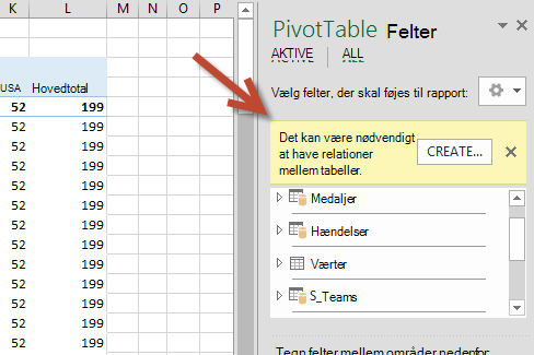 Prompten OPRET ... relation i Pivottabelfelter